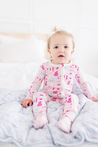 Girl's Print Bamboo Footie with 2-Way Zipper - Cake Pop Tea Party Baby & Toddler Sleepwear
