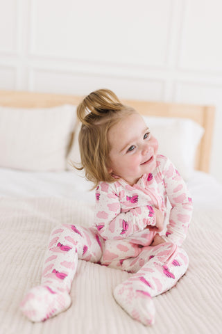 Girl's Print Bamboo Footie with 2-Way Zipper - Natural Flying Pigs Baby & Toddler Sleepwear