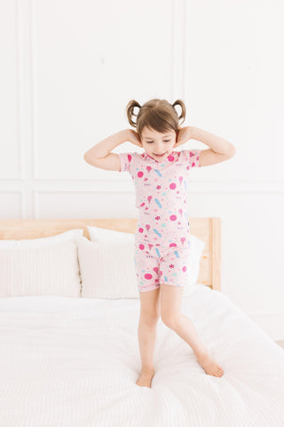 Girl's Print Bamboo Short Sleeve Pajama Set with Shorts - Cake Pop Candy Dreams Baby & Toddler Sleepwear