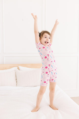 Girl's Print Bamboo Short Sleeve Pajama Set with Shorts - Cake Pop Candy Dreams Baby & Toddler Sleepwear