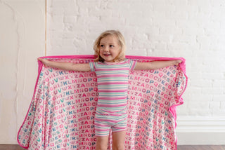 Girl's Print Bamboo Short Sleeve Pajama Set with Shorts - Make Believe Stripe KicKee Pants Size: 2T