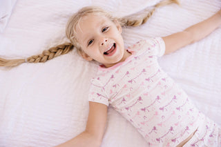 Girl's Print Bamboo Short Sleeve Pajama Set with Shorts - Natural Bird Banner KicKee Pants Size: 2T