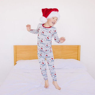 Bamboo Long Sleeve Pajama Set - Illusion Blue Holiday SharksKicKee PantsSize: 2T