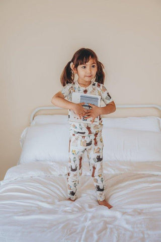 Kickee Pants Short Sleeve Pajama Set - Natural Books & Pets