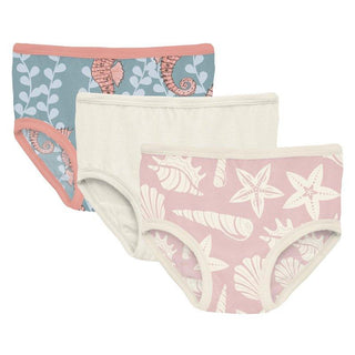 Bamboo Underwear (Set of 3) - Stormy Sea Seahorses, Natural & Baby Rose Shells & Starfish Toddler Underwear