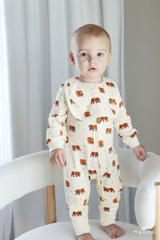 Footless Romper with 2-Way Zipper - Brown Bear L'ovedbaby Size: 9-12 Months