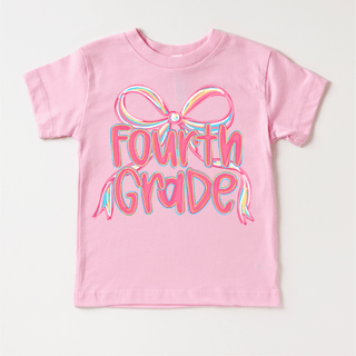 Girls Fourth Bow Back To School Shirt - First Day Of School Tee