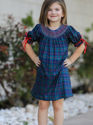 Christmas Plaid Puff Sleeves Smocked Dress Rylee Faith Designs