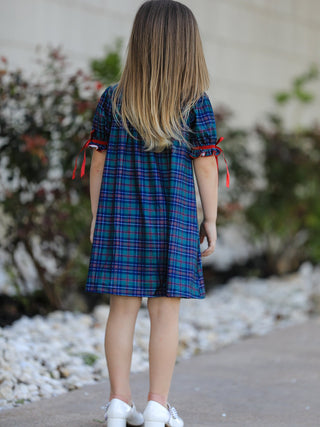 Christmas Plaid Puff Sleeves Smocked Dress Rylee Faith Designs