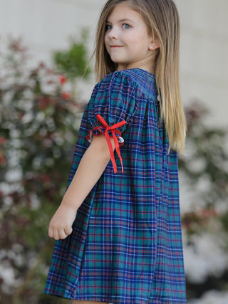 Christmas Plaid Puff Sleeves Smocked Dress Rylee Faith Designs