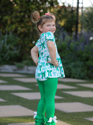 St. Patrick's Day Bow Top and Ruffled Leggings Girls Set Outfit Rylee Faith Designs Size: 2