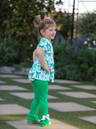 St. Patrick's Day Bow Top and Ruffled Leggings Girls Set Outfit Rylee Faith Designs Size: 2