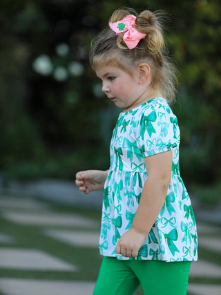 St. Patrick's Day Bow Top and Ruffled Leggings Girls Set Outfit Rylee Faith Designs Size: 2