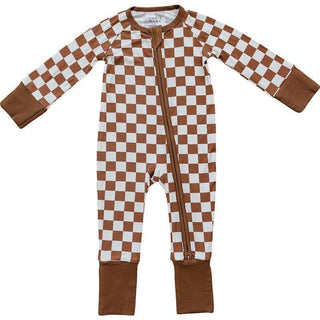 Bamboo Convertible Footie Romper - Rust Checkered Ribbed Baby & Toddler Sleepwear