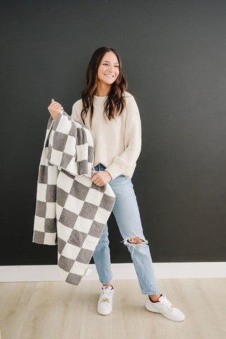 Plush Blanket - Charcoal Checkered Swaddling & Receiving Blankets