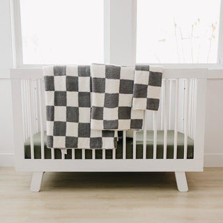Plush Blanket - Charcoal Checkered Swaddling & Receiving Blankets