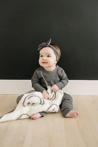 Plush Blanket - Charcoal Smiley Swaddling & Receiving Blankets
