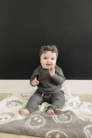 Plush Blanket - Charcoal Smiley Swaddling & Receiving Blankets