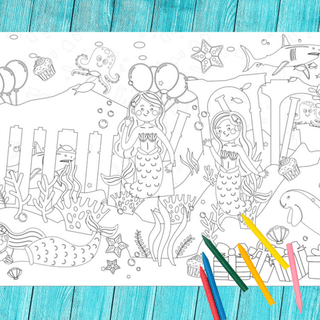 Mermaid Coloring Tablecloth Posters Creative Crayons Workshop Style: Images