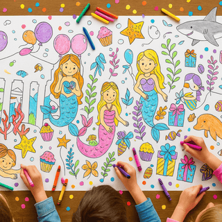 Mermaid Coloring Tablecloth Posters Creative Crayons Workshop Style: Personalized