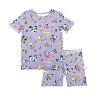 Bamboo Short Sleeve Pajama Set with Shorts - Minecraft Pixel Pals Bellabu Bear Size: 4T
