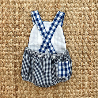 Navy Blue Smocked First Birthday Sunsuit Boy Bubble Seven Lantern Lane Size: 12M