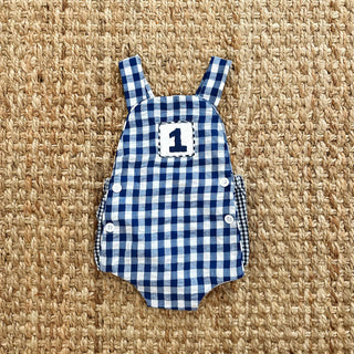Navy Blue Smocked First Birthday Sunsuit Boy Bubble Seven Lantern Lane Size: 12M
