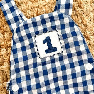 Navy Blue Smocked First Birthday Sunsuit Boy Bubble Seven Lantern Lane Size: 12M