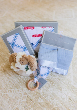 Welcome Baby Boy - Firetruck & Blue Plaid Gift Sets Newcastle Classics