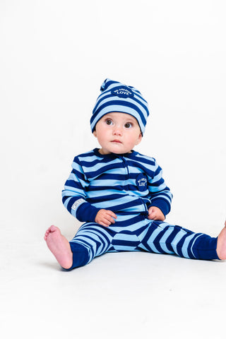 No Greater Love Blue Cotton Footless Onesie Onesie Holy Pals Size: 00-03M