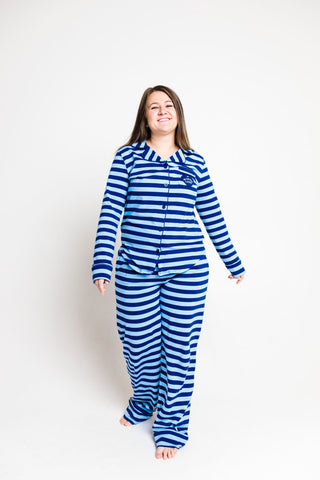 No Greater Love Blue Cotton Womens PJ Notch Collar Set Adult Women's Pajamas Holy Pals Size: XS