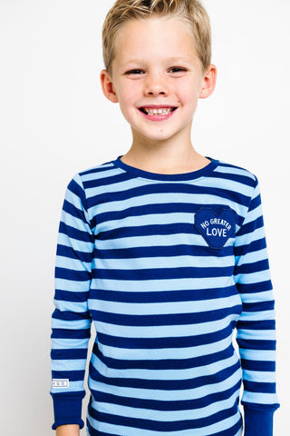 No Greater Love Blue Cotton PJ Long Sleeve Set Two Piece Holy Pals Size: 02