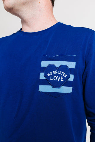 No Greater Love Blue Cotton Mens PJ Set Adult Men's Pajamas Holy Pals Size: XS