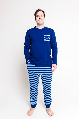 No Greater Love Blue Cotton Mens PJ Set Adult Men's Pajamas Holy Pals Size: XS
