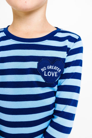 No Greater Love Blue Cotton PJ Long Sleeve Set Two Piece Holy Pals Size: 02