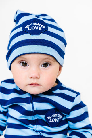 No Greater Love Blue Cotton Knotted Hat Accessories Holy Pals Size: NB-03M