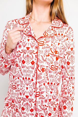 No Greater Love Pink Bamboo Women's PJ Notch Collar Set Adult Women's Pajamas Holy Pals Size: XS
