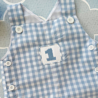 Baby Boy First Birthday Smocked Birthday Jon Jon Boy Overall Seven Lantern Lane Size: 12M