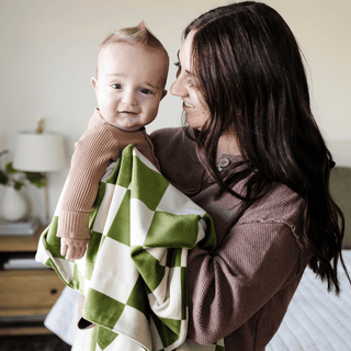 Minky Stretch Receiving Blankets Saranoni Color: Olive Checkered
