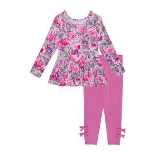 Bamboo Peplum Top And Legging With Bows  - Ellery (Floral)