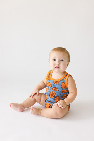 Bamboo Varsity Romper Slam Dunk (Basketball) Posh Peanut Size: 3-6 Months Color: blue