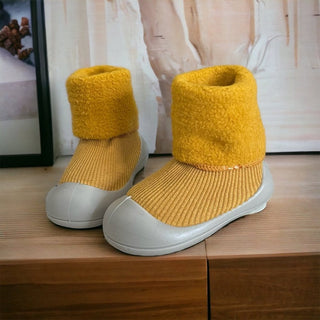 Toddler Sock Shoes with Rubber Soles | Fleece Winter Barefoot Shoes Gripper Sock Shoes ozznekshoes Size With Age: 6 - 12 Months Color: Black