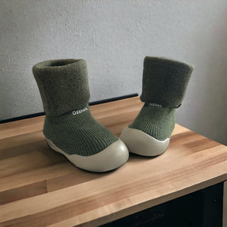 Toddler Sock Shoes with Rubber Soles | Fleece Winter Barefoot Shoes Gripper Sock Shoes ozznekshoes Size With Age: 6 - 12 Months Color: Green