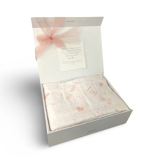 Swaddle Muslin Blanket - I LOVE YOU, Girl Newborn Gift HeyPeacock
