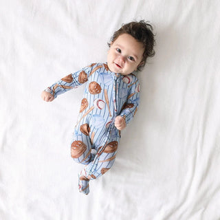 Posh Peanut Bamboo Footie with 2-Way Zipper - Babe (Baseball) | Baby Riddle