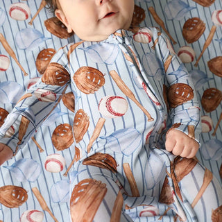 Posh Peanut Bamboo Footie with 2-Way Zipper - Babe (Baseball) | Baby Riddle
