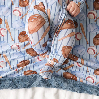 Posh Peanut Bamboo Footie with 2-Way Zipper - Babe (Baseball) | Baby Riddle