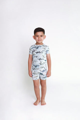 Posh Peanut Boy's Bamboo Short Sleeve Pajama Set with Shorts - Sharkly