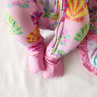 Posh Peanut Bamboo Convertible Footie Romper - Catalina (Seashells) | Baby Riddle