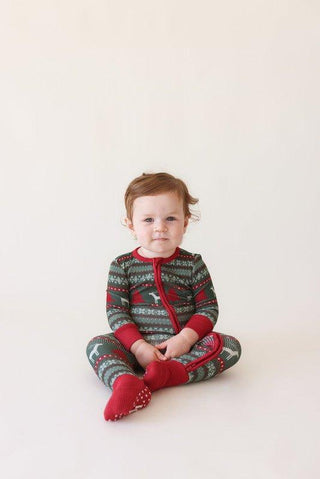 Bamboo Convertible Footie Romper - Holiday Fair Isle (Deer) Baby & Toddler Sleepwear Posh Peanut Size: 3-6 Months